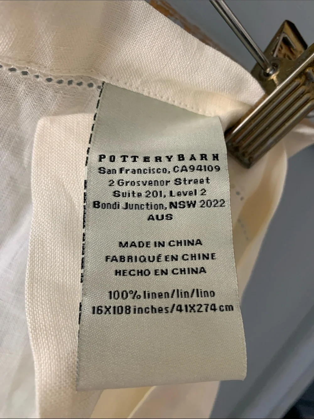 Pottery Barn 100% Linen Cream Table Runner 108”x16 Never Used
